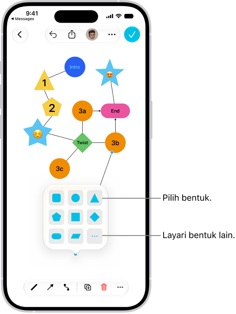 Diagram pada papan Freeform dengan bentuk baharu ditambah.