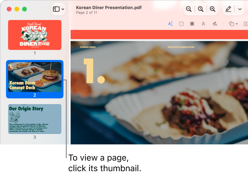 A PDF with thumbnails displayed in the sidebar.