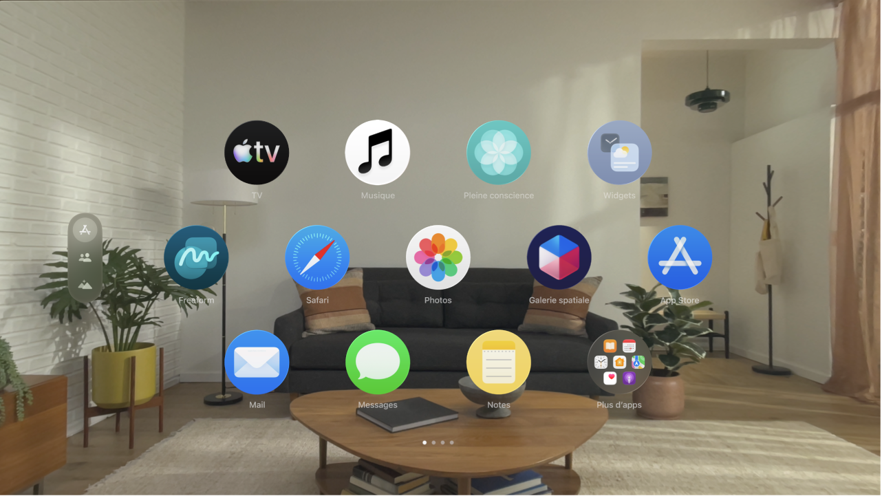 Vue Apps sur l’Apple&nbsp;Vision&nbsp;Pro, affichant la première page d’apps.