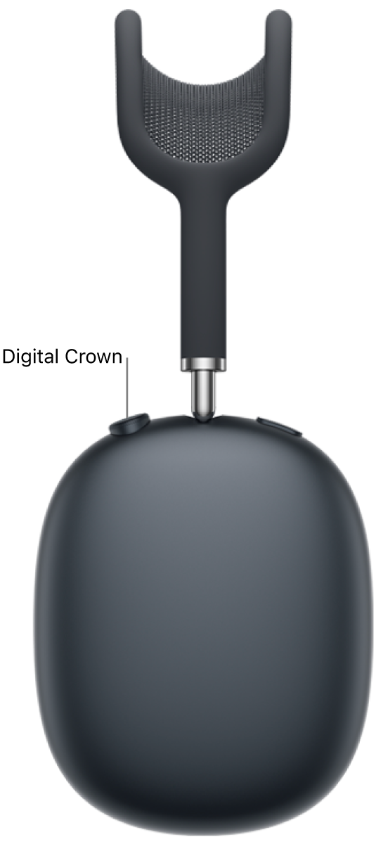 Die Position der Digital&nbsp;Crown am rechten Kopfhörer der AirPods&nbsp;Max&nbsp;2.