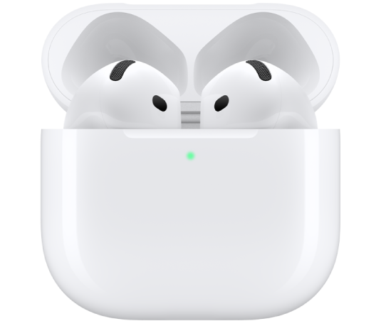 AirPods&nbsp;4 in their charging case.