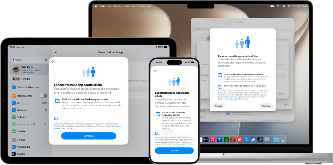 La schermata per impostare la condivisione delle fasce d’età sulle app su iPhone, iPad e Mac.