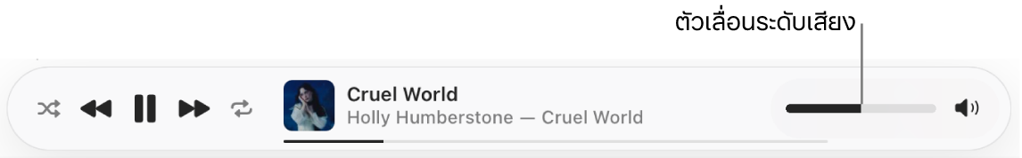 แถบเลื่อนระดับเสียงที่ด้านล่างสุดของ Apple Music