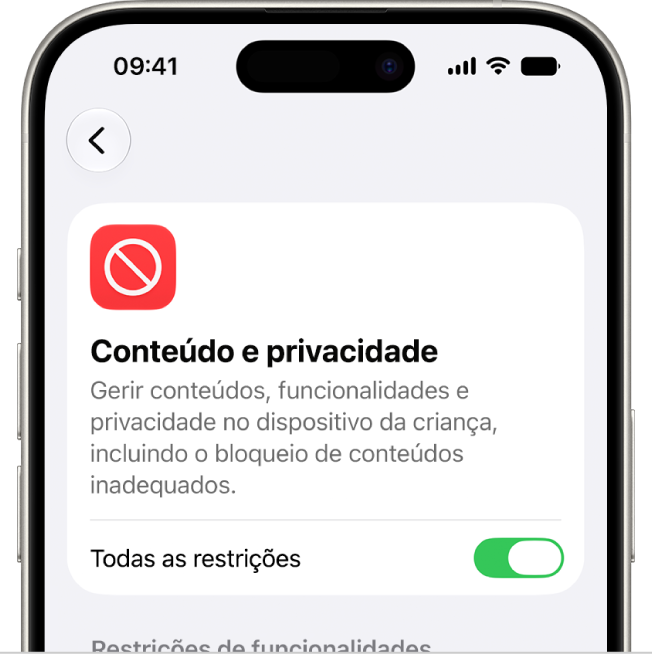 O ecrã “Conteúdo e privacidade”.