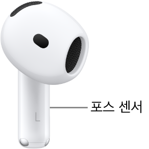 AirPods&nbsp;4의 양쪽 AirPods의 각 스템에 있는 포스 센서 위치.