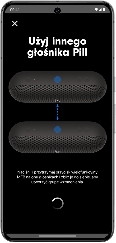 Ekran „Użyj innego głośnika Pill” w&nbsp;aplikacji Beats.