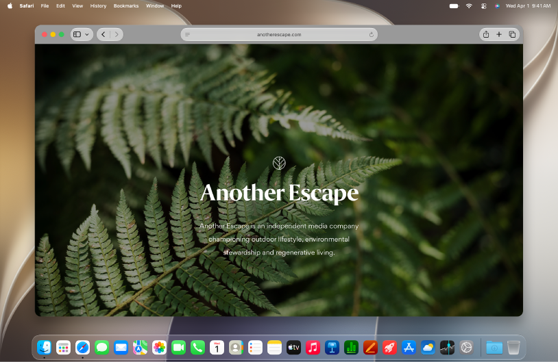 หน้าต่างเบราว์เซอร์ Safari ที่แสดงแถบที่อยู่ แถบ และหน้าเว็บ