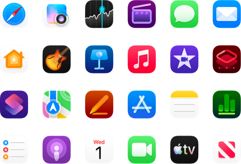 Icons of apps included or available for your MacBook Air.