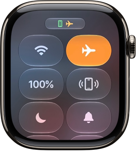 Izvēlne Control Center, kurā ir iezīmēta lidmašīnas režīma poga, tādējādi norādot, ka ir ieslēgts lidmašīnas režīms.