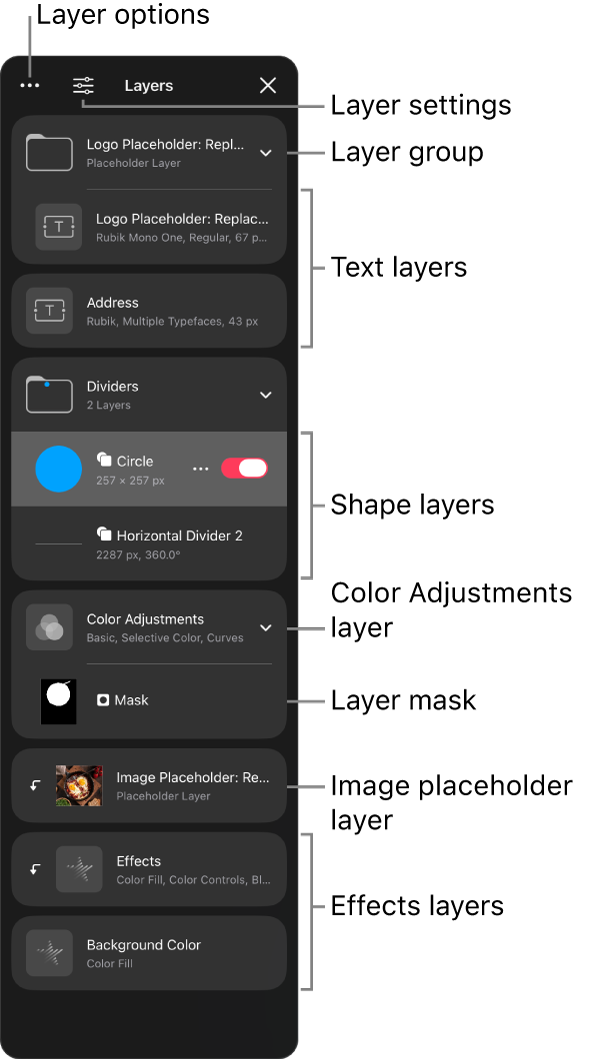 the Layers sidebar