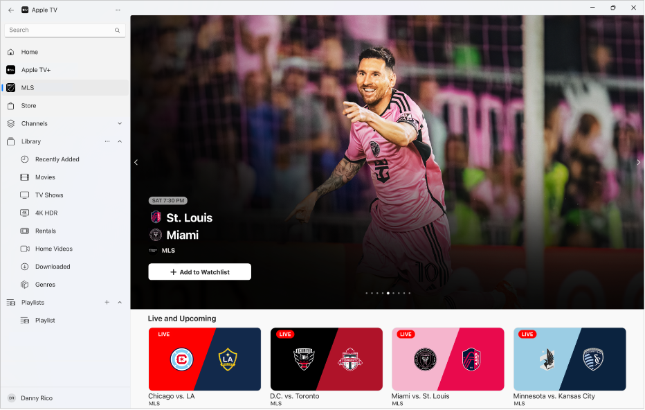 The Apple TV app with MLS open.