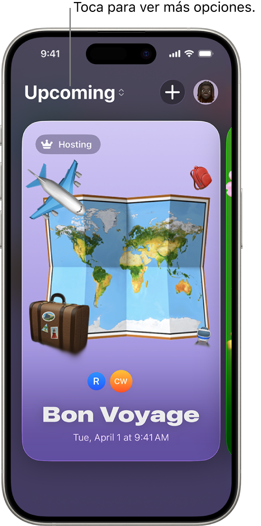 Pantalla de la app Invitaciones con un evento próximo.