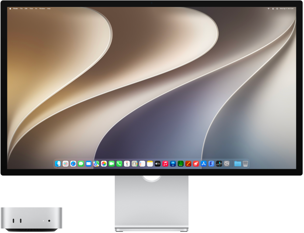 Le Mac&nbsp;mini et l’Apple Studio&nbsp;Display côte à côte.