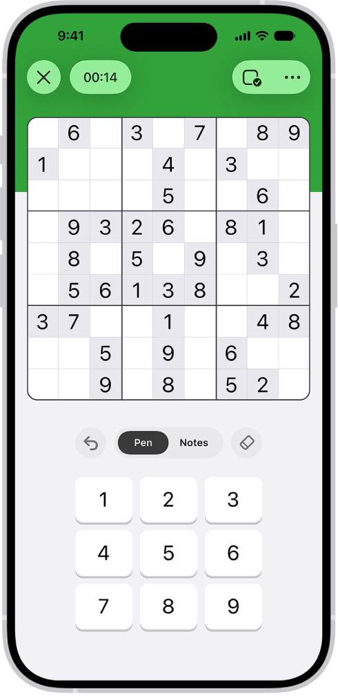 A sudoku puzzle with several features turned on: Notes, Highlight Matching Numbers, Show Conflicts, and Autocheck.