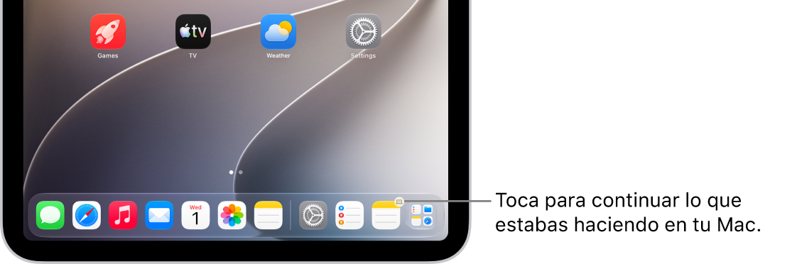 El ícono de Handoff visible en el Dock en un iPad.