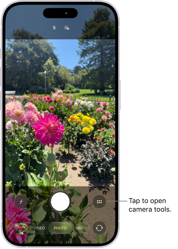 Camera is open in Photo mode. The Camera Controls button is in the top-right corner. The Photo and Video Viewer button is in the bottom-left corner. The Take Picture button is at the bottom center, and the Camera Chooser Back-Facing button is in the bottom-right corner.