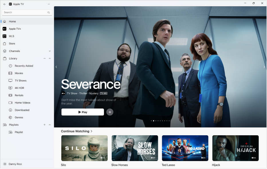 The Apple TV app with Home open.