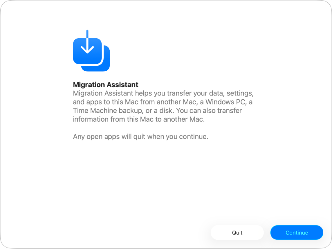 Het venster van de Migratie-assistent.