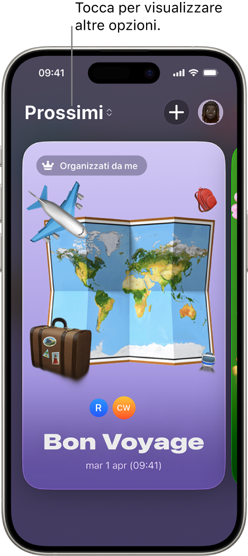 Una schermata dell’app Inviti che mostra un evento imminente.