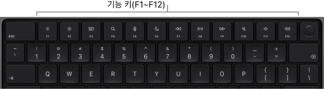기능 키의 상단 행이 표시된 MacBook&nbsp;Pro 키보드.