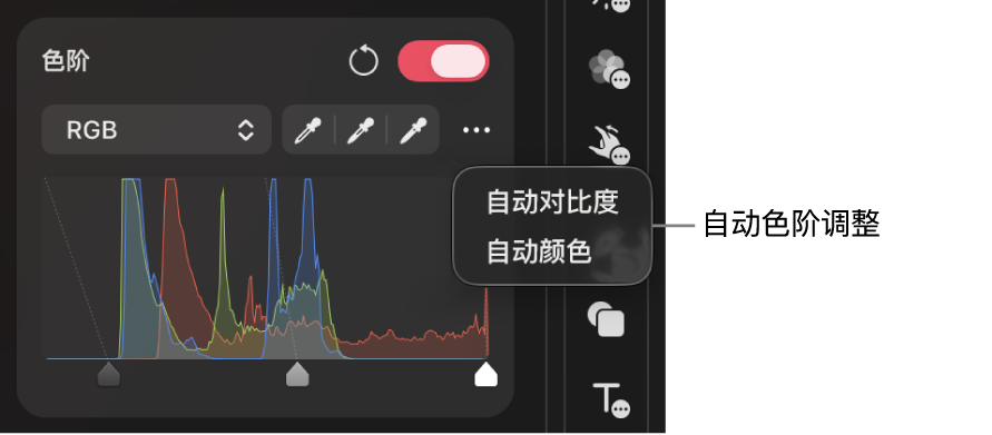 应用自动调整的“色阶”面板
